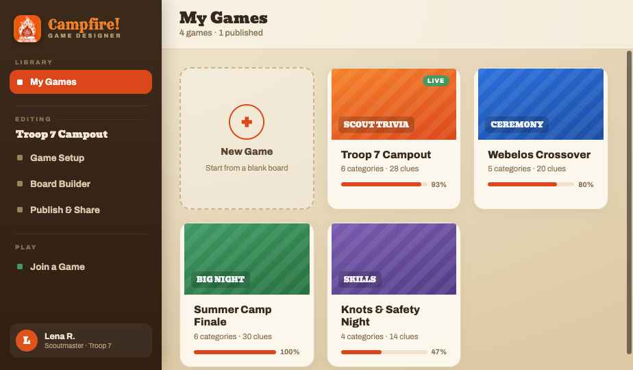 Board designer with category and clue editing